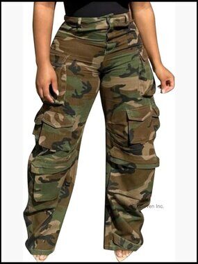 Y2K Baggy Camo Cargo Pants Multi Pocket High Waisted Sweatpants Streetwear